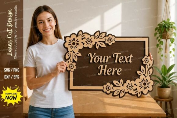 Download Floral Name Frame Laser Cut Svg Cutting - Premium Resources